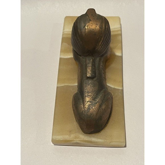 Sphinx Vintage Decoration Egyptian Pharaoh Brass Folk Statue Figurine On Marble - Picture 10 of 12